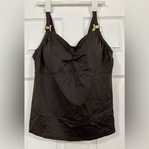 Lands' End Brown Tankini Swimsuit Top Size 16D Gold Hardware Never Worn